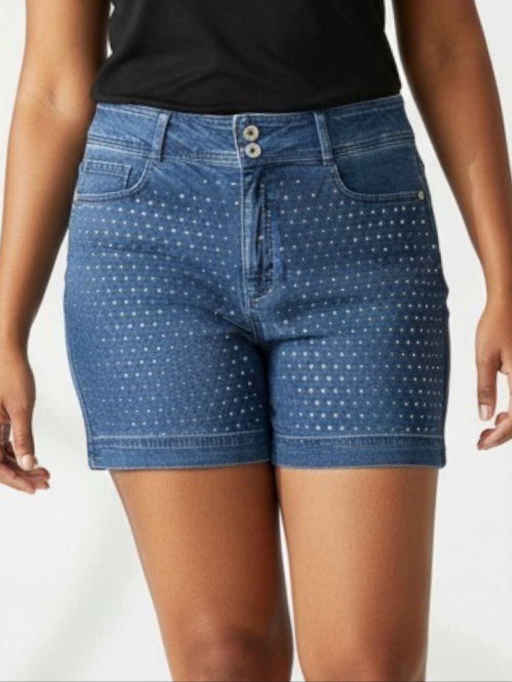 INC International Concepts Rhinestone High Rise Denim 5 Inch Shorts Women's 12